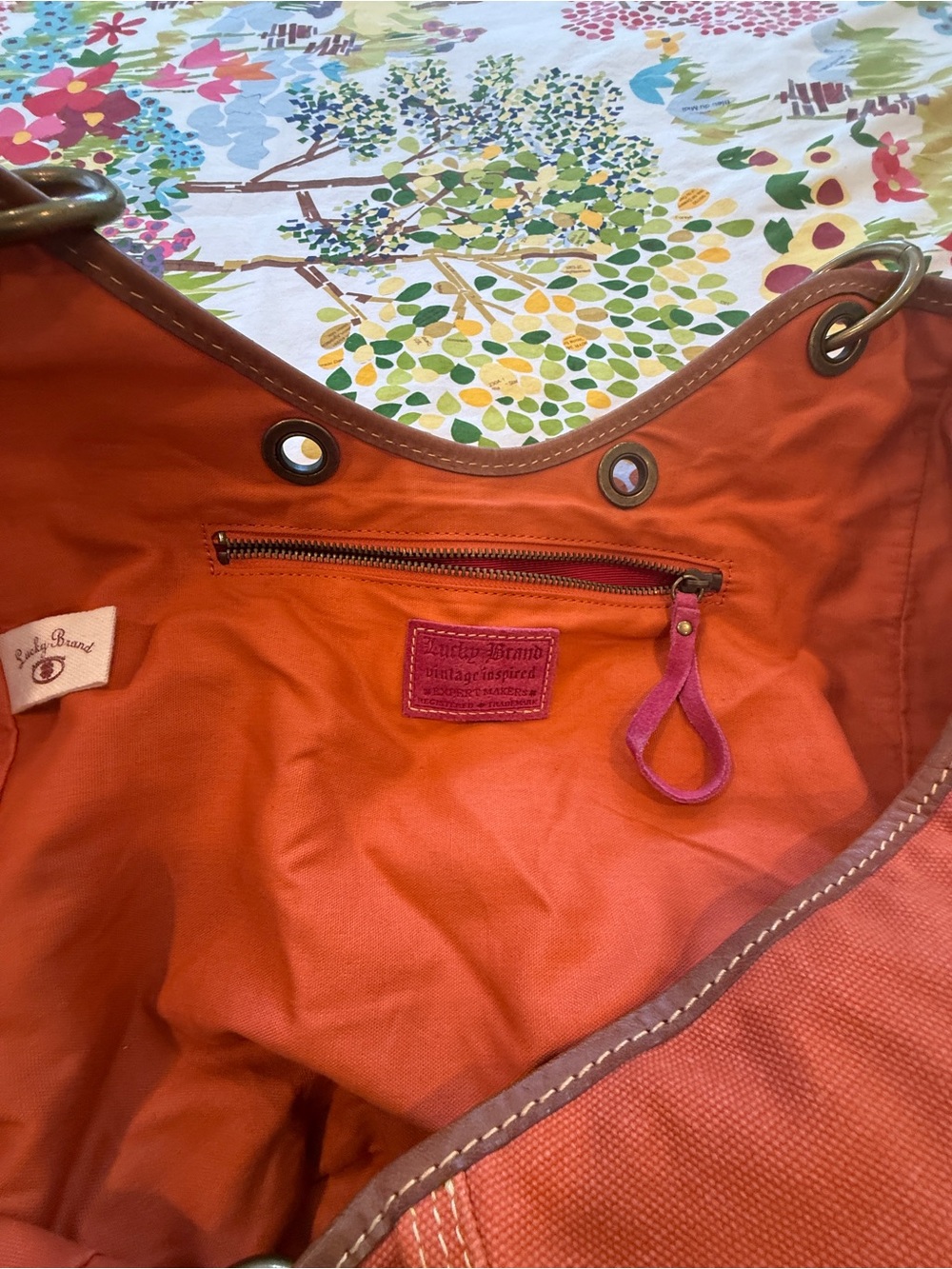 Gorgeous Lucky Brand Oversized Orange Pink Suede Canvas Travel Tote Y2K Rare. π©·π§‘ - Picture 10 of 15